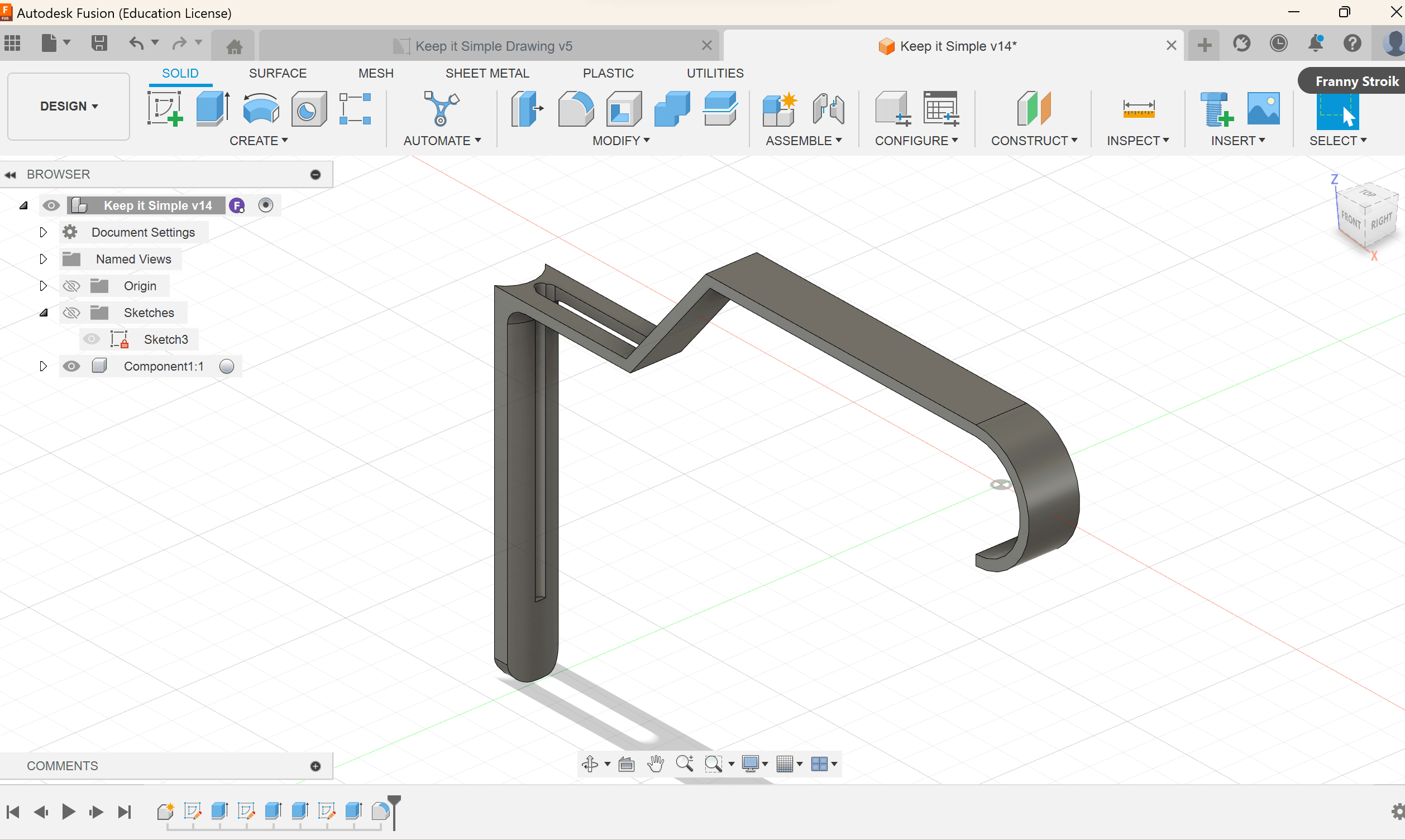 CAD design of individual finger component in Fusion 360